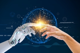 artificial-intelligence-ai-robot-finger-making-contact-with-human-hand