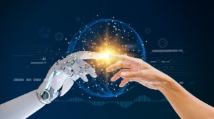 artificial-intelligence-ai-robot-finger-making-contact-with-human-hand